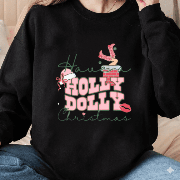 Western Holly Dolly Holiday Country Music Cheer Sweatshirt, up to size 5XL