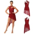 thumbnail image 2 of iiniim Lyrical Dance Dress for Women Irregular Flowy Tulle Skirt Leotard Contemporary Dancewear Red L, 2 of 7
