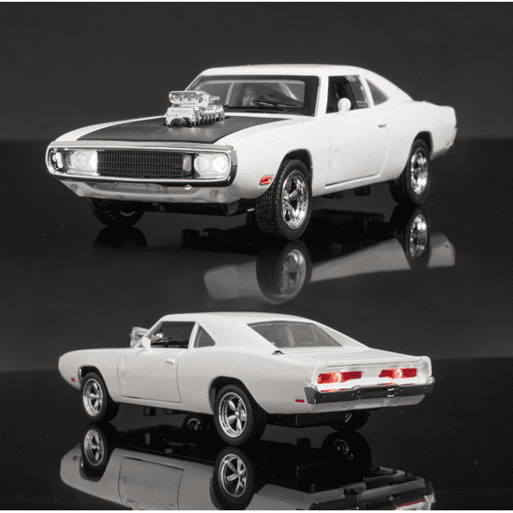 White Dodge Charger Muscle Car Model from "Fast & Furious" - 1:32 Scale Alloy Toy with Intricate Design, Durable Metal Construction, LOGO Sticker, Compact Size for Easy Handling - Ideal Gift for 0-3