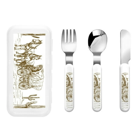 

Qokaie Western Scenery With Old Wagon for Stainless Steel Kids Silverware Set - Children’s Utensil Set - Children s Knife Fork And Spoon Set