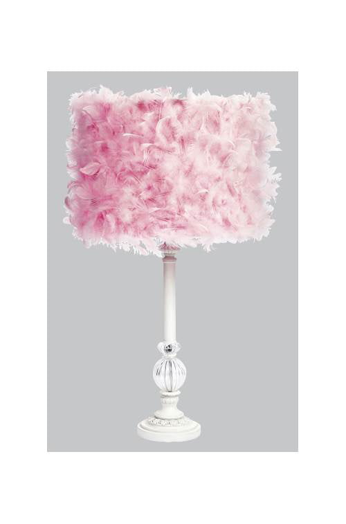 Table Lamp With Pink Feather Drum Shade, Pink Large Lamp Shades For Floor Lamps