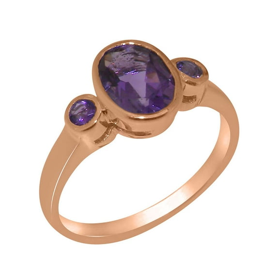 LBG British Made 10k Rose Gold Natural Amethyst Womens Anniversary Ring - 33 size options - Size 10