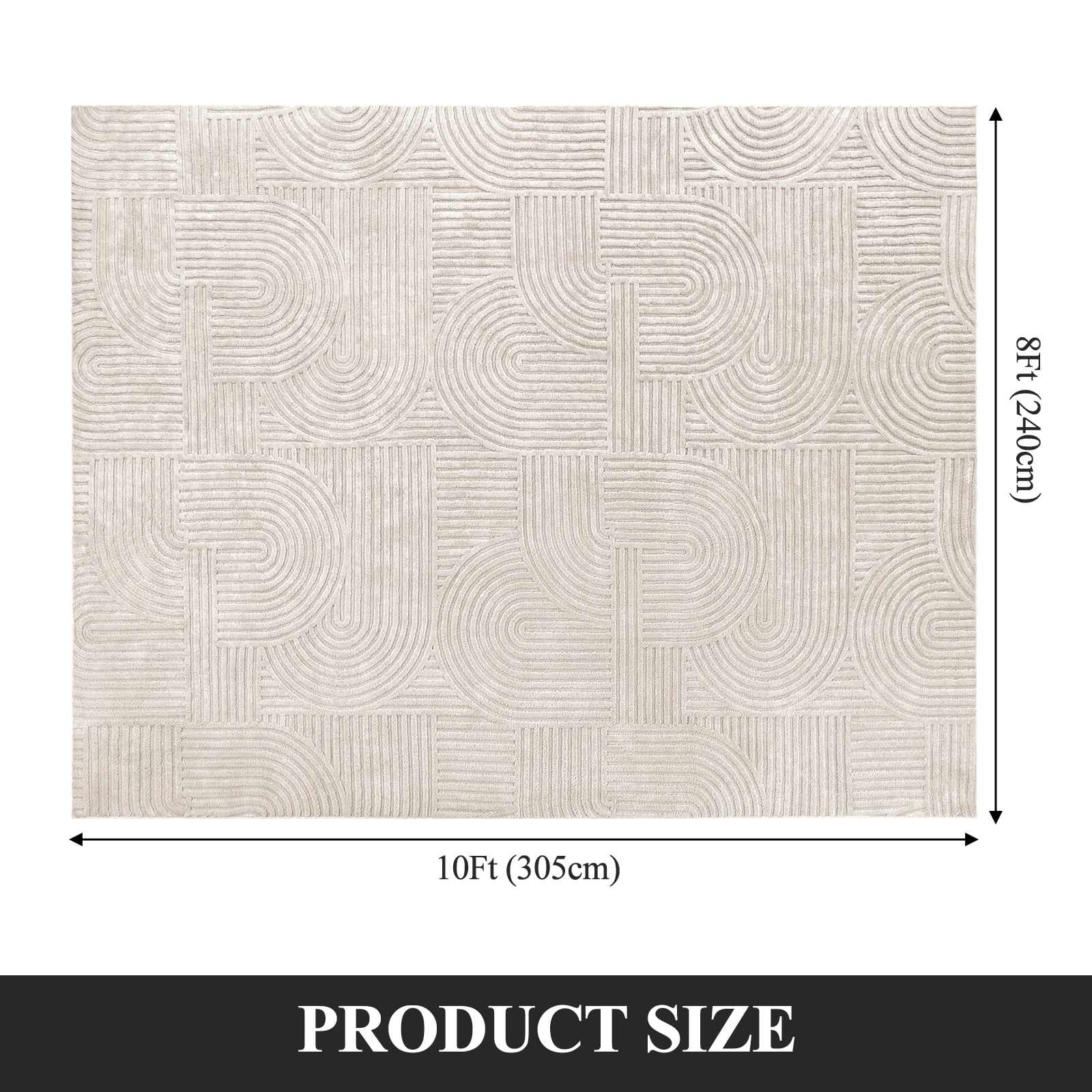 8' x 10' Geometric Beige Area Rug Washable, Durable Non-Slip Indoor Carpet with Soft High-Low Pile, Fluffy Floor Rugs for Living Room, Bedroom, Home Office Décor