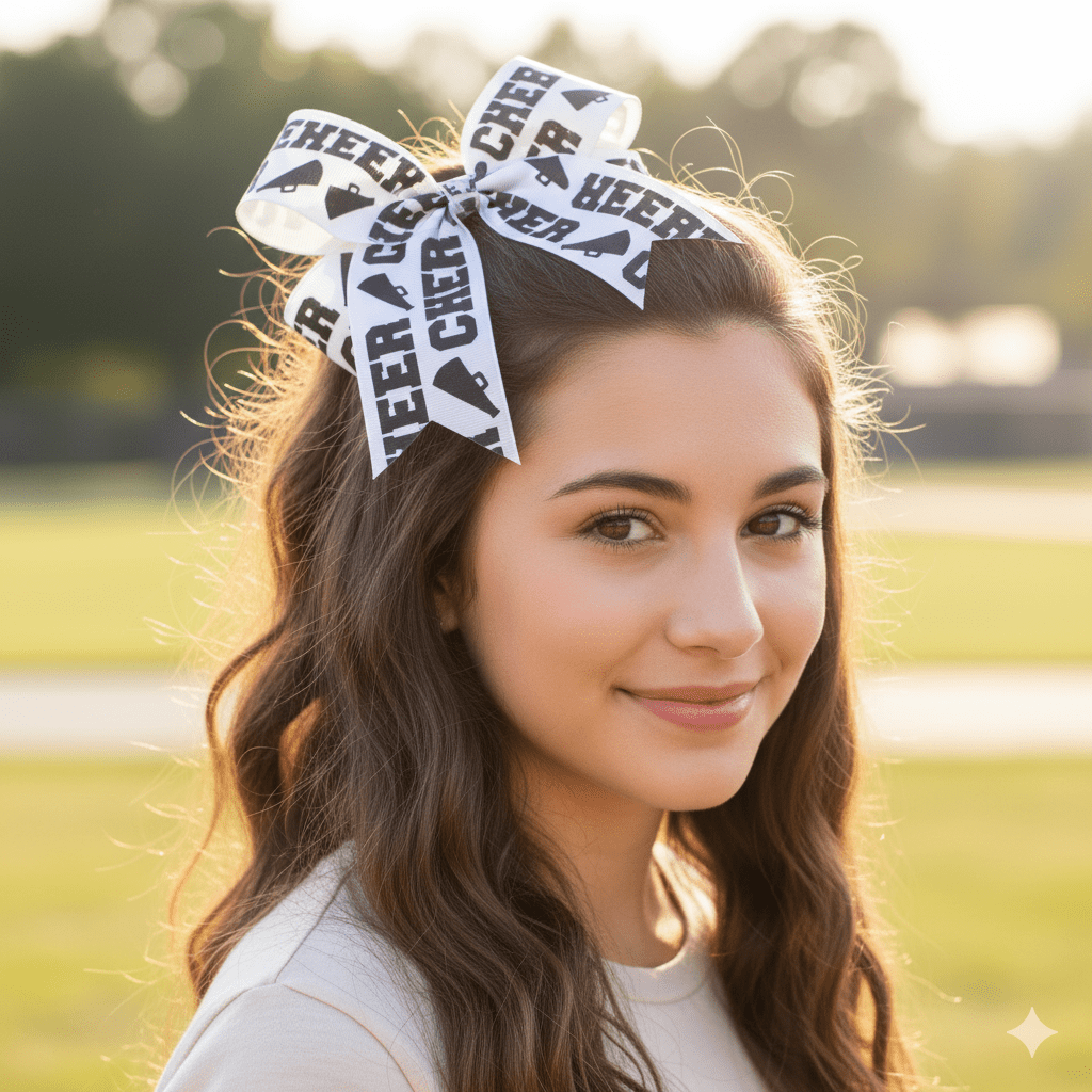 1.5" White/Black Cheer Text Grosgrain Ribbon 100 Yards