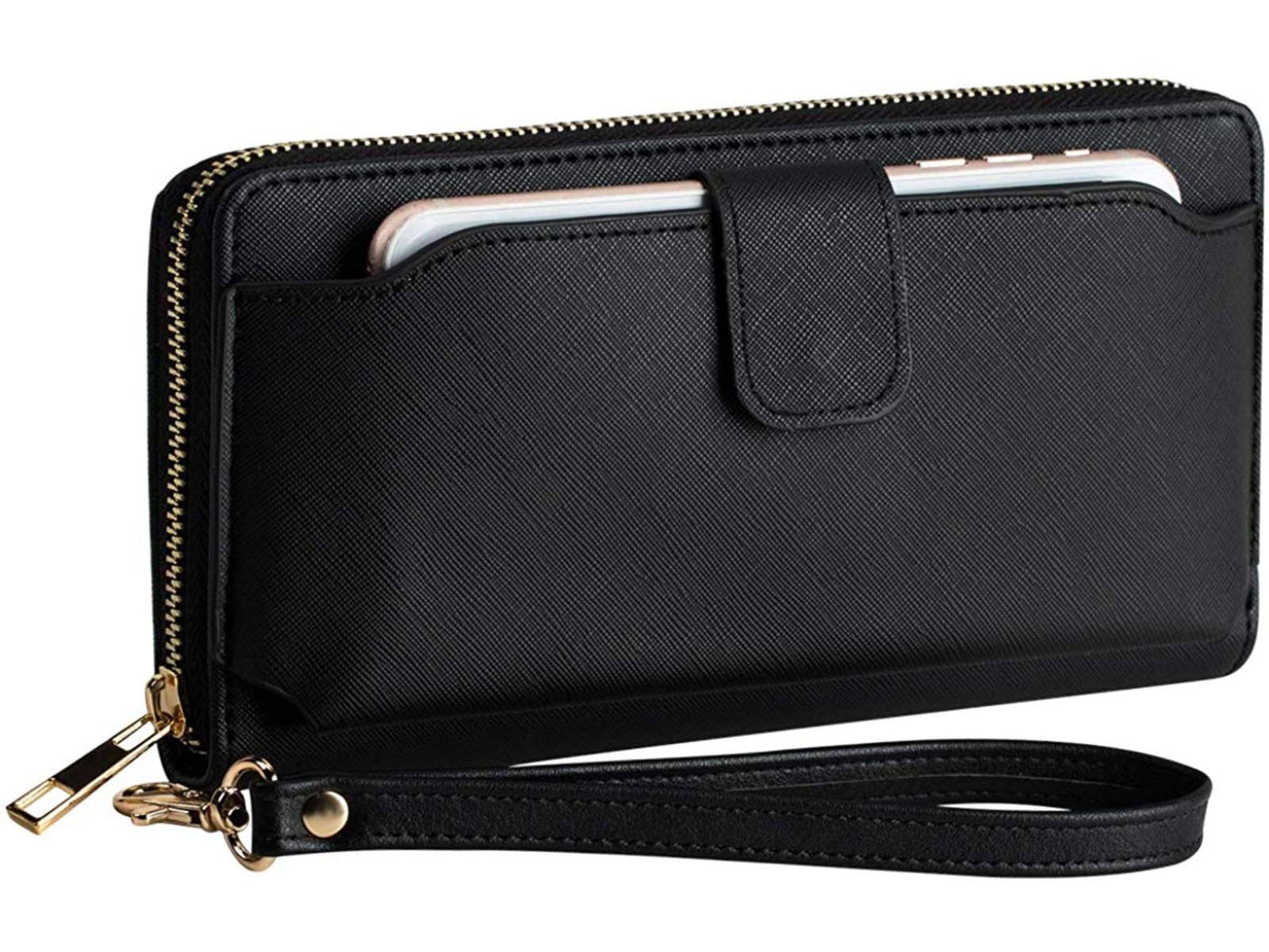 Women Wristlet Wallet with Cell Phone Holder RFID Blocking, Black, Size