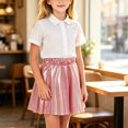 thumbnail image 2 of Kilaqueen Girls Shimmer Pleated Skirt with Elastic Waist, Metallic A Line Mini Skater Skirt for Parties, Dance, Performances and Holiday Outfits, 2 of 6