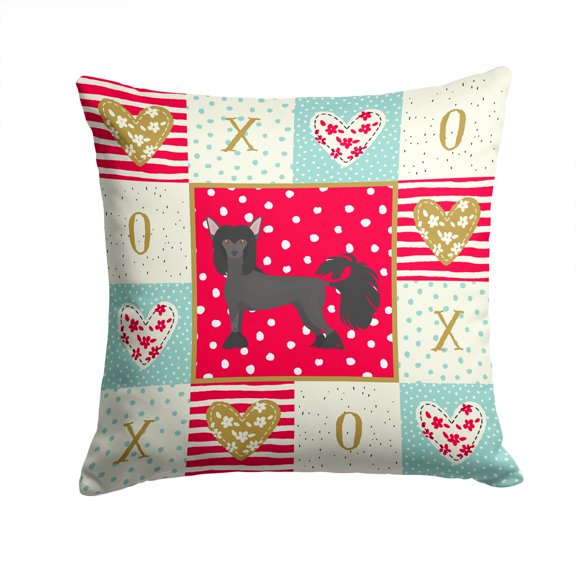 Chinese Crested 1 Love Fabric Decorative Pillow Red
