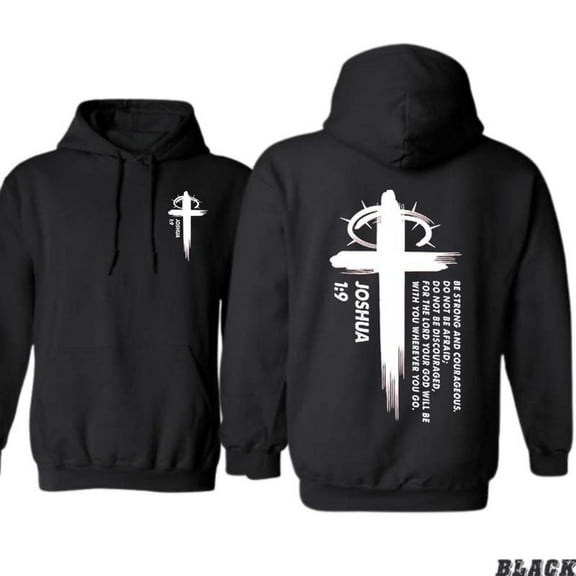 Joshua 1:9 Christian Hoodie – Be Strong and Courageous Cross Graphic Faith Pullover, Inspirational Bible Verse Hoodie for Men & Women, Religious Streetwear, Perfect Gift for Believers