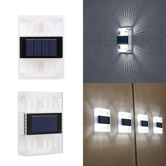 Solar Wall Lights Outdoor, 4-Pack Waterproof Up/Down Lighting, Modern Decorative Sconce, Auto On/Off, 8-10H Runtime, Solar Powered Porch Lights, Garden Fence Lighting, Easy Installation