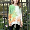 thumbnail image 3 of HAOTAGS Gradient Color Tops for Big Girls(4-15), Long Sleeve Crew Neck T-shirts with Lace Hem Green 14-15Years, 3 of 7