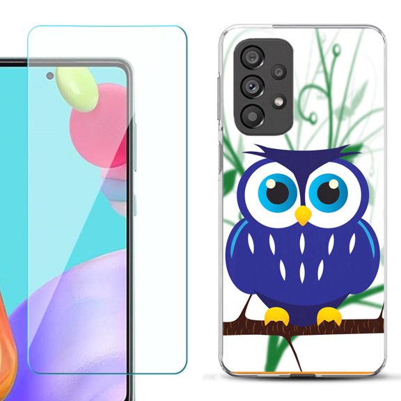 Slim-Fit Gel TPU Phone Case for Samsung Galaxy A33 5G, with Tempered Glass Screen Protector, by OneToughShield ® - Blue Owl