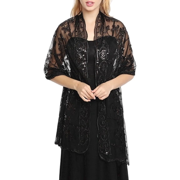 EliteGoogv Hot Selling Sequins Shawl Glitter Bridal Outerwear For Wedding Evening Dress Bridesmaid Formal Party Matching Accessory,Black,One Size