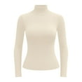 thumbnail image 4 of Breezora Ribbed Turtleneck Long Sleeve Layer Top Soft Thermal Base Shirt Lightweight Womens Fall Winter Essential L Size Beige, 4 of 4