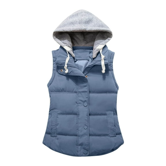 ZHOUCHANKIDS Women's Outerwear Vest with Decorative Zipper Detailing Hooded Puffer Vest Padded Winter Vest Jacket Blue XXL