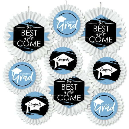 

Big Dot of Happiness Light Blue Grad - Best is Yet to Come - Hanging Light Blue Graduation Party Tissue Decoration Kit - Paper Fans - Set of 9