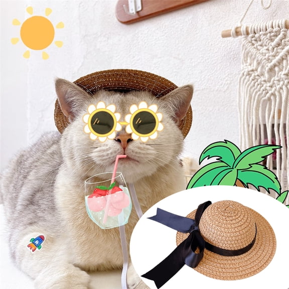 rygai Pet Hat Soft Comfortable Elastic Strap Adjustable Eye-catching Dress Up Adorable Pet Dog Cat Bowknot Hat Pet Supplies,Black