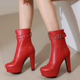 thumbnail image 4 of YLYL Women Ankle Boots with Zipper Buckle Strap Round Toe Chunky High Heel Fashion Chelsea Boots, 4 of 9