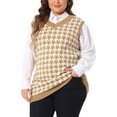 thumbnail image 4 of Agnes Orinda Women's Plus Size Houndstooth V Neck Vest Sweaters 3X Brown, 4 of 5