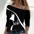 thumbnail image 3 of Camiseta con estampado de cara abstracta para mujer, Top Sexy con hombros descubiertos, camiseta informal de manga larga, moda urbana Harajuku, otoño, 3 of 4