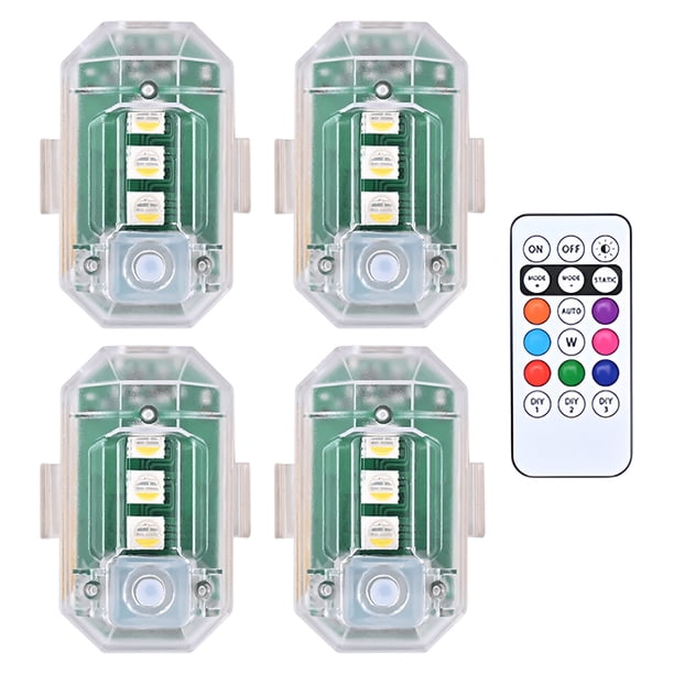 4 Uds LED luz estroboscópica Control remoto 8 colores lámpara de advertencia anticolisión