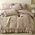 thumbnail image 4 of Khaki Ruffle Duvet Cover Set Queen Size Vintage Ruffled Fringe Comforter Cover Solid Color Princess Bed Set for Girls Farmhouse Rustic Bedding Soft Microfiber,Zipper Closure,No Comforter, 4 of 14
