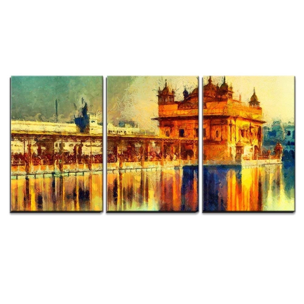 Wall26 3 Piece Canvas Wall Art Golden Temple at Amritsar, India Oil