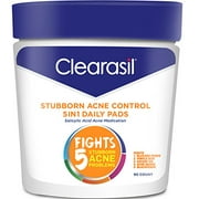 Clearasil Stubborn Acne Control 5in1 Daily Facial Cleansing Pads, 90 Count (Packaging may vary)