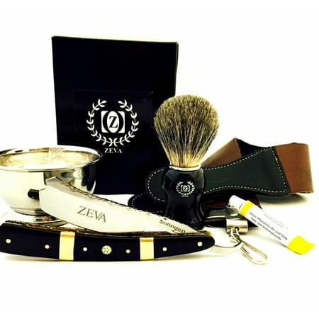 ZEVA Men's Buffalo Horn Straight Razor Dovo Paste Shaving Set kit in Gift