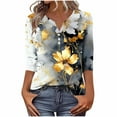 thumbnail image 2 of Uootdi Floral Print Graphic 3/4 Sleeve T Shirts Womens Summer Tops Colorblock V-Neck Button Down Casual Tops for Women Vintage Dressy Loose Fit Trendy Outfits Gift, 2 of 5