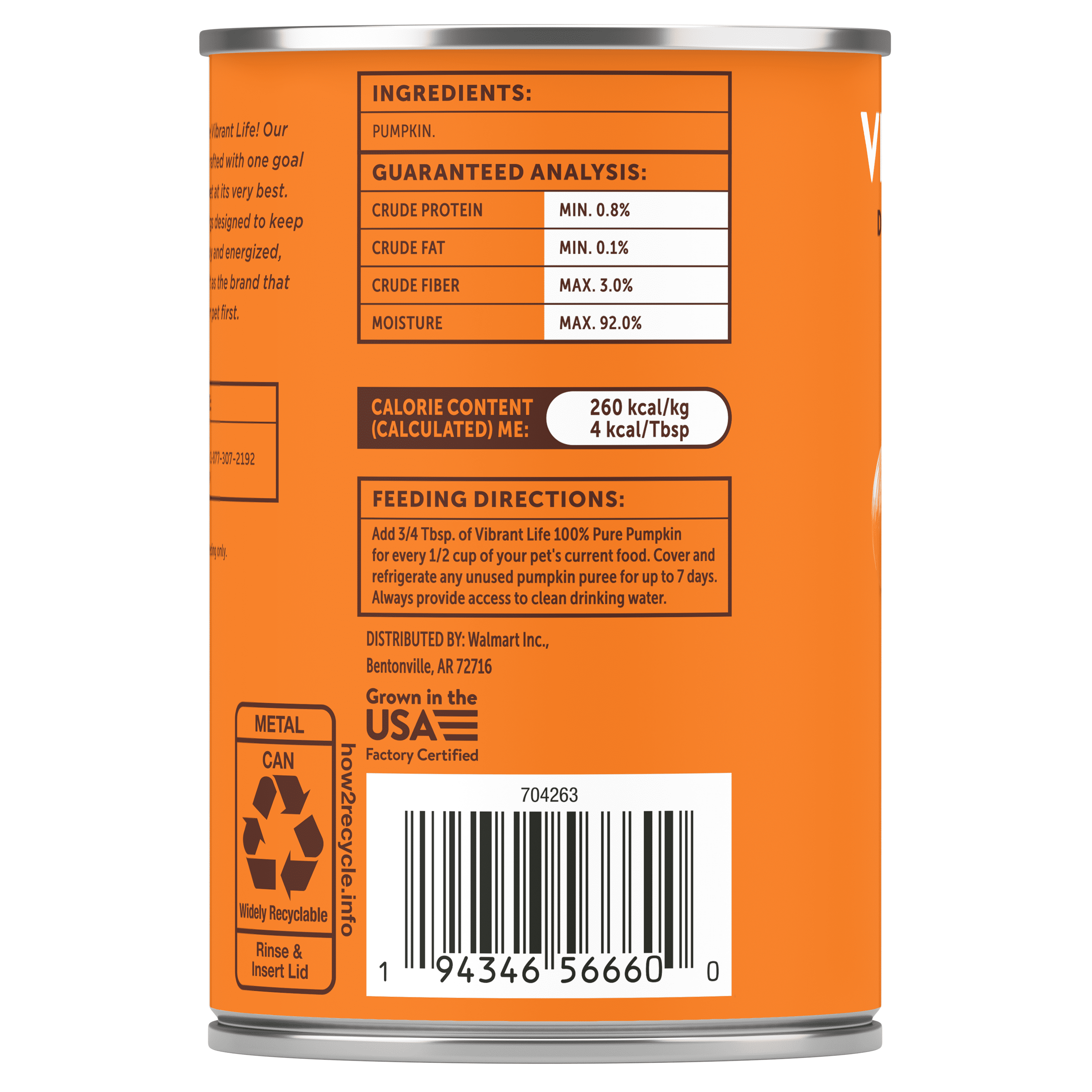 Vibrant Life 100% Pure Pumpkin Digestive Supplement for Dogs, 15oz