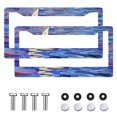 thumbnail image 2 of 2Packs License Plate Frames with Blue Sea and Sailboat Pattern Includes Screws & Caps Full Accessories Included Size 6.3x12.2inch(16x31cm), 2 of 8