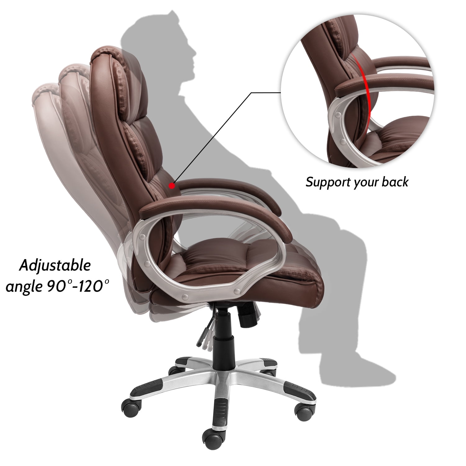 Lacoo Faux Leather High-Back Executive Office Desk Chair with Armrests, Brown