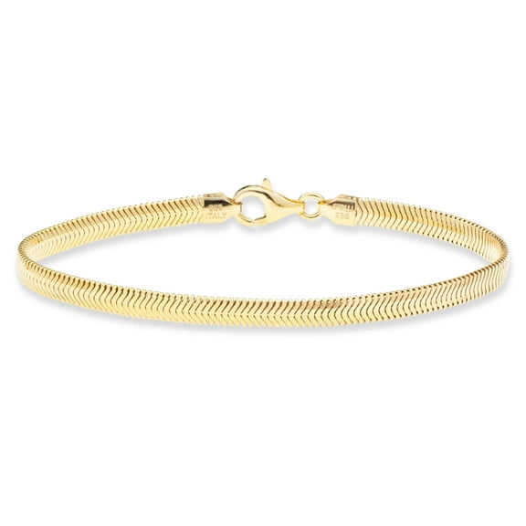 Miabella Italian 18K Gold Over 925 Sterling Silver 4mm Flat Snake Dome Herringbone Chain Link Bracelet for Women Men, Made in Italy (Length 7.0 Inches)