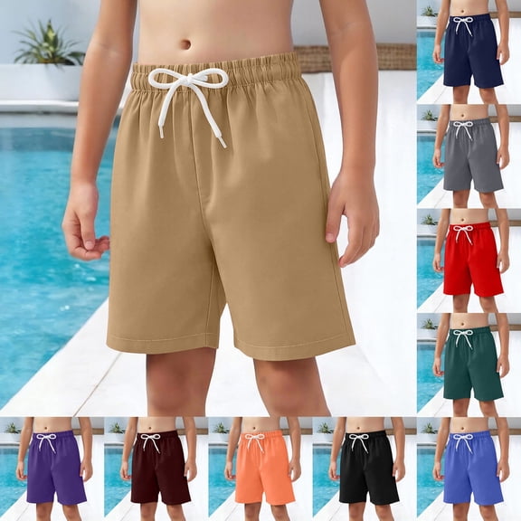 Faraee Boys Athletic Shorts Teen Summer Basketball Soccer Running Sweat Shorts Elastic Waist Casual Pull on Baggy Short Pants 5-14Y Black