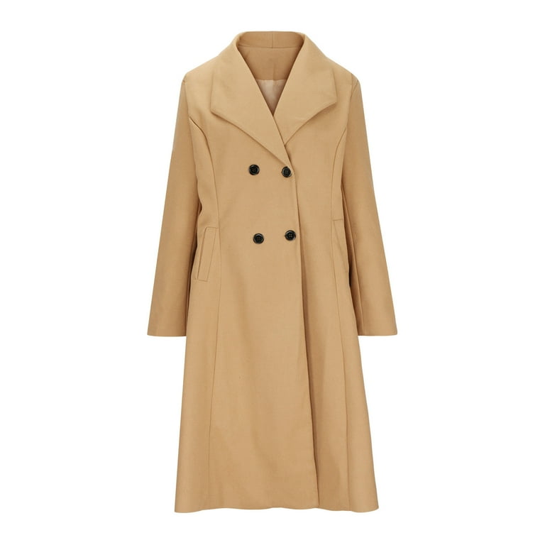 Lndajk Women's Winter Wool Blend Maxi-Long Coat Notch Double