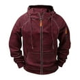 thumbnail image 2 of Momasggi Tactical Hoodies for Men Full Zip Long Sleeve Hooded Sweatshirt Vintage Cargo Hoodie Jacket Sport Outdoor Winter Jackets with Pockets Wine 2XL, 2 of 3