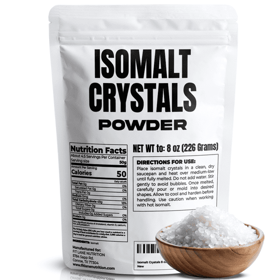 Isomalt Crystals 8 oz – Sugar Substitute Powder for Baking and Decorating – Clear and Ready to Use – Bulk Size – By Fit Lane Nutrition