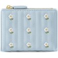 thumbnail image 1 of Cartera pequeña para niñas y mujeres Cartera triple Bolsillo en efectivo Tarjetero Monedero con ventana de identificación elegante juvenil y lindo- -flores-azul 11.5*9*2.5cm, 1 of 5