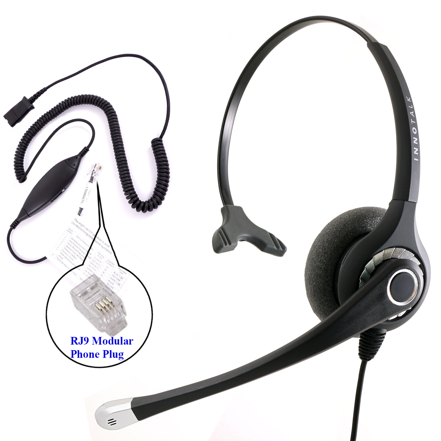 Office Phone Headset with Virtual Compatibility RJ9 Headset Adapter for Cisco Avaya Panasonic and Most Phones - image 1 of 8