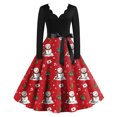 thumbnail image 2 of Christmas Dresses for Women Women's Fashion Elegant Autmn And Winter Long Sleeve V-Neck Christmas Print Dress for Holiday Party,Wine,L, 2 of 5