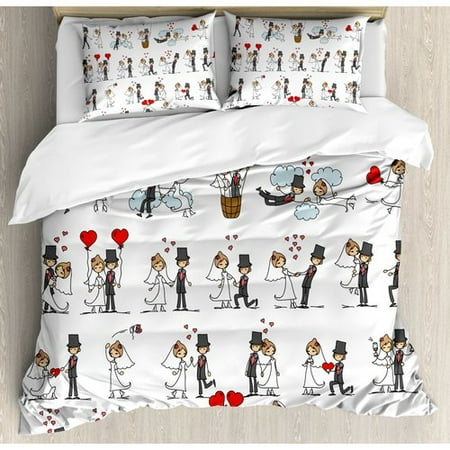 Ambesonne Wedding Decorations Cartoon Style Couple On Clouds With