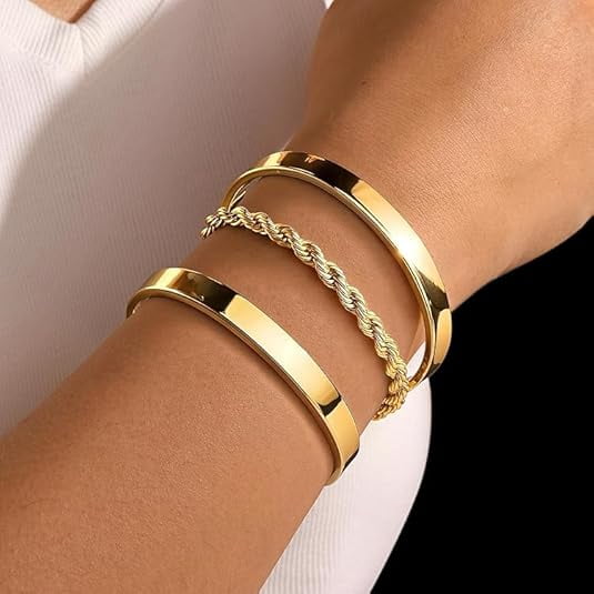 Gold Bracelets for Women Non Tarnish Dainty 14K Gold Plated Bangle Cuff Bracelets Stack for Women,Waterproof Stackable Bracelet Gold Jewelry Trendy Gifts Adjust