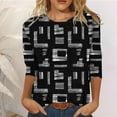 thumbnail image 2 of Womens Long Sleeve Knit Tops Round Neck Women's Casual Round Neck 3/4 Sleeve Printed Loose Shirt Blouse Tops Printed Pullover Sweatshirt Tops Stripe Button Blouse Summer Saving Clearance Pullover, 2 of 5
