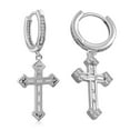 thumbnail image 3 of My Daily Styles Womens 925 Sterling Silver Hoop Huggie Earrings with Dangling Cross Sparkling Cubic Zirconia (Silver), 3 of 5
