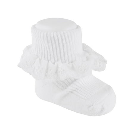 Baby Deer Baby Girls White Heart Eyelet Ruffle Adorned Bootie Socks