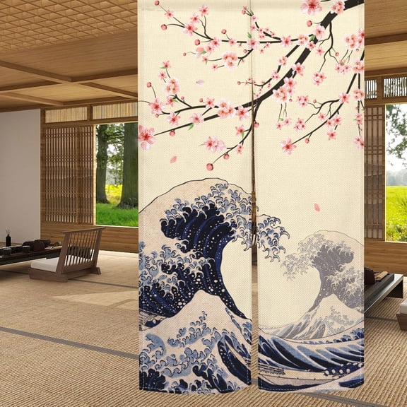 Japanese Doorway Curtain Noren Cherry Blossom Tapestry for Wall Hanging Home Decor,33.5" W x 59" L