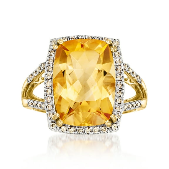 Ross-Simons 5.00 Carat Citrine and .30 ct. t.w. Champagne Diamond Ring in 14kt Yellow Gold, Women's, Adult