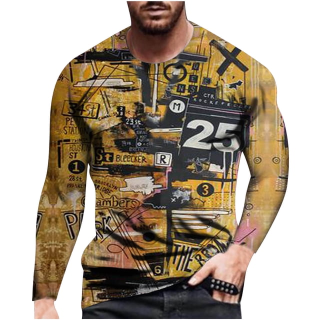 T-shirt à Manches Longues Col Rond Ample pour Hommes Impression 3d
