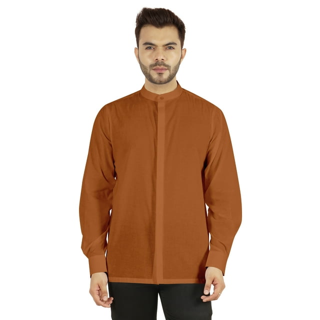 Bestman Mens Solid Shirt Mandarin Collar Long Sleeve Button-Up Formal Shirts Office Wear