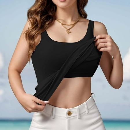 Bovemsi Women s Solid Color Sports Bra Tank Top  Built-In Padded Camisole for Workout & Casual Wear  Black  S